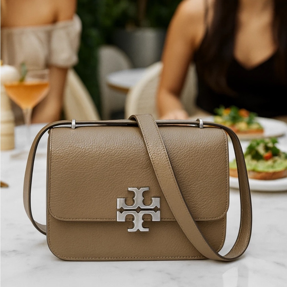 NEW Tory Burch Eleanor Taupe Pebbled Leather Small Shoulder Bag/Crossbody Bag